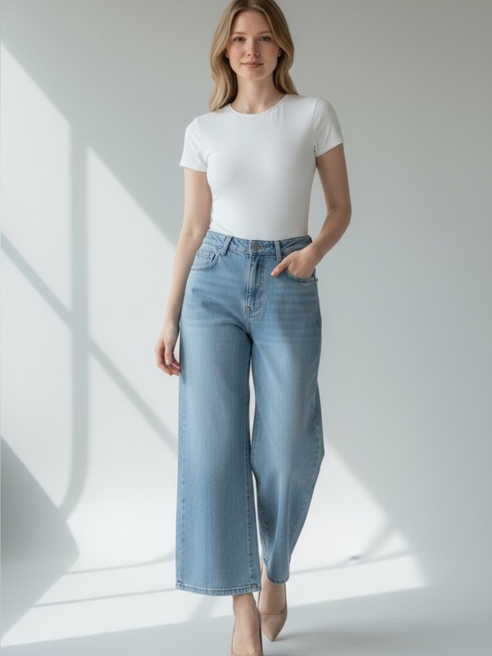 👖 NYDJ Cool Embrace Wide Leg Jeans Size Large Light Wash Denim
